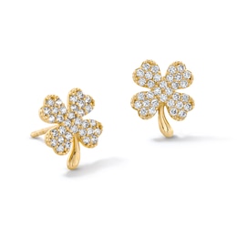10K Gold CZ Four Leaf Clover Studs