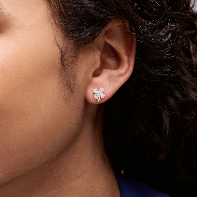 Main Image 2 of 10K Gold CZ Four Leaf Clover Studs
