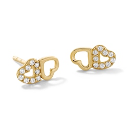 10K Gold CZ Double Heart Studs