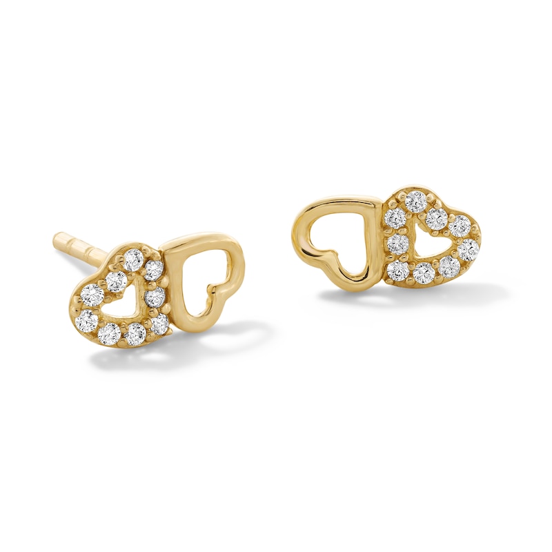 Main Image 1 of 10K Gold CZ Double Heart Studs