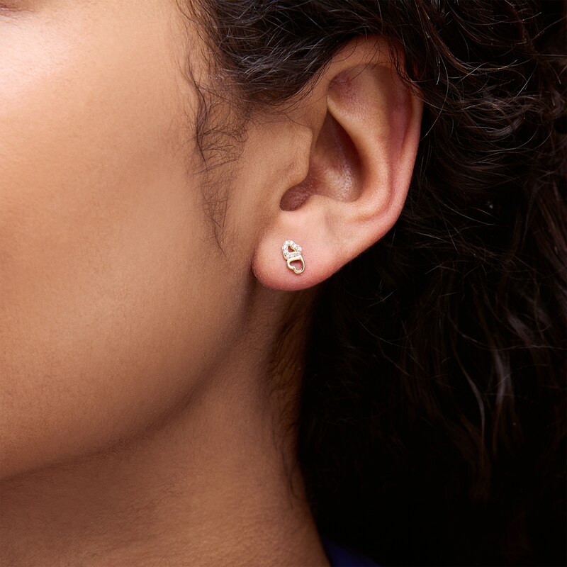 Main Image 2 of 10K Gold CZ Double Heart Studs