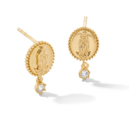 10K Gold CZ Saint Mary Medallion Studs