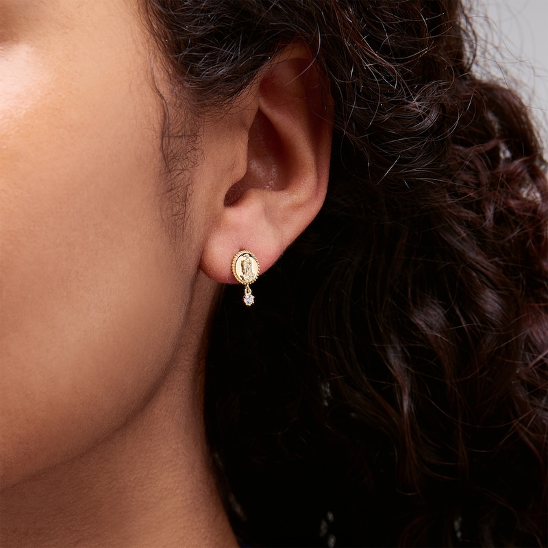 Main Image 2 of 10K Gold CZ Saint Mary Medallion Studs