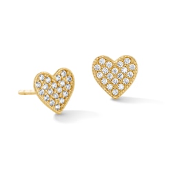 10K Gold CZ Pavé Heart Studs