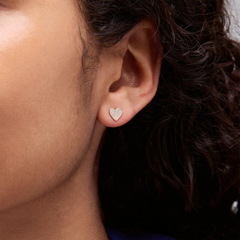Main Image 2 of 10K Gold CZ Pavé Heart Studs