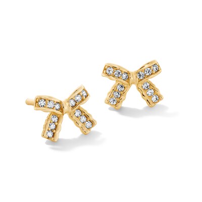 10K Gold CZ Pavé Bow Studs