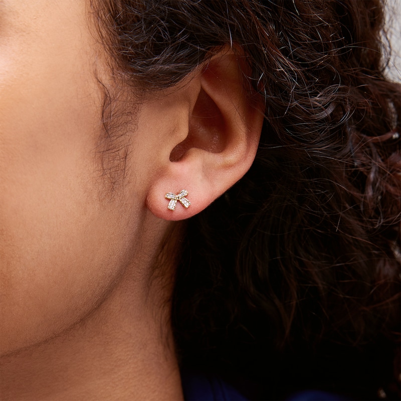 Main Image 2 of 10K Gold CZ Pavé Bow Studs