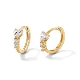10K Gold CZ Heart and Round Huggie Hoops