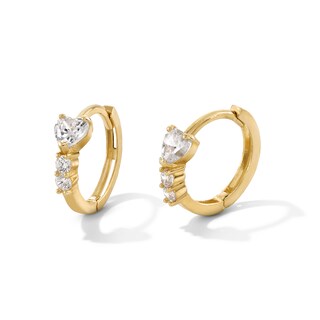 10K Gold CZ Heart and Round Huggie Hoops