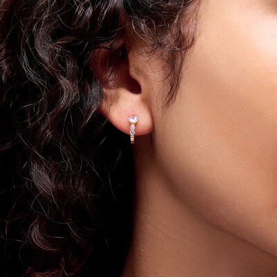 10K Gold CZ Heart and Round Huggie Hoops