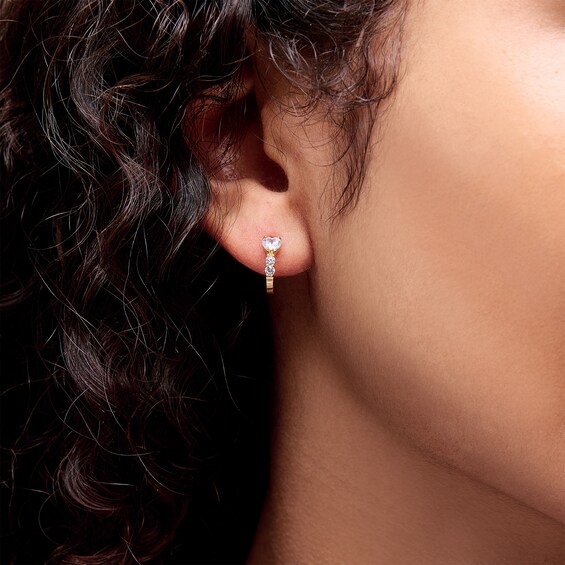 10K Gold CZ Heart and Round Huggie Hoops