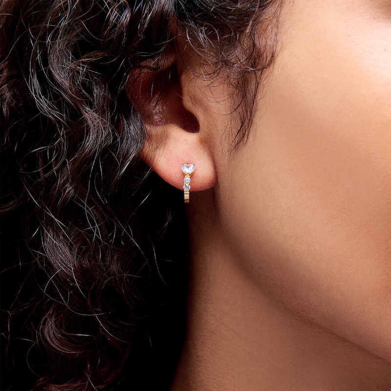 Main Image 2 of 10K Gold CZ Heart and Round Huggie Hoops