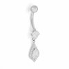 Thumbnail Image 2 of 10K Solid White Gold CZ Teardrop Dangle Belly Button Ring - 14G 3/8"