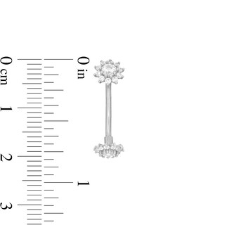 10K Solid White Gold CZ Double Flower Belly Button Ring - 16G 3/8"