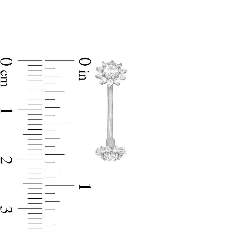 Main Image 2 of 10K Solid White Gold CZ Double Flower Belly Button Ring - 16G 3/8"