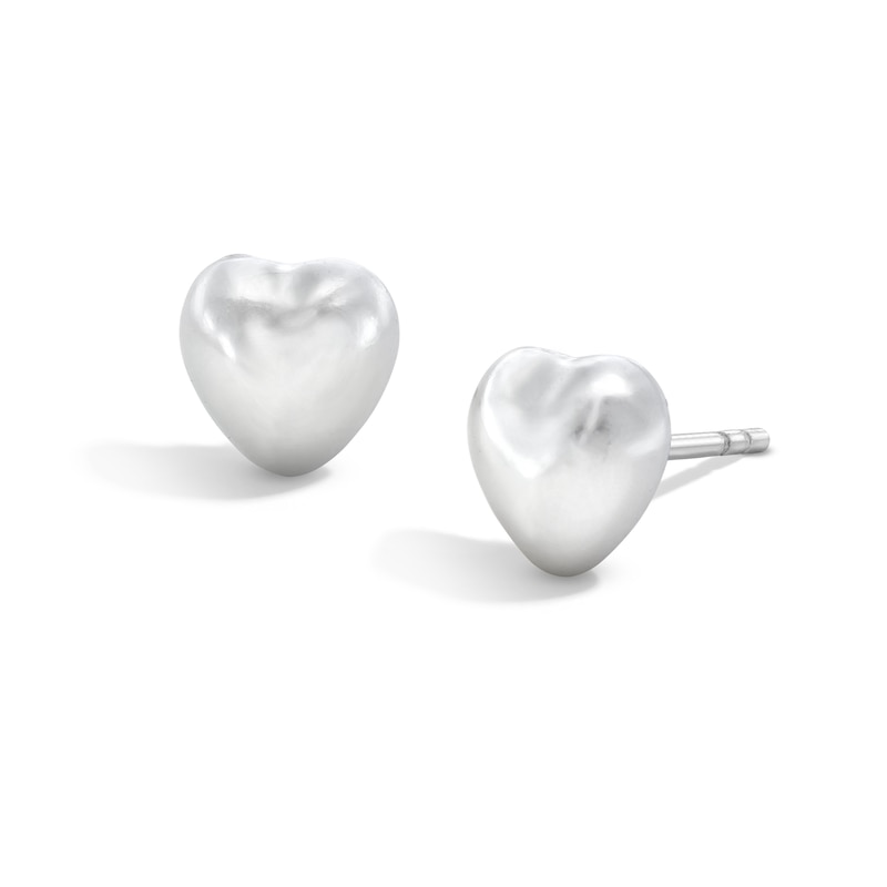 Sterling Silver and Simulated Pearl Heart Studs