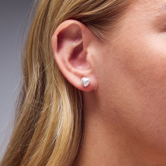 Sterling Silver and Simulated Pearl Heart Studs