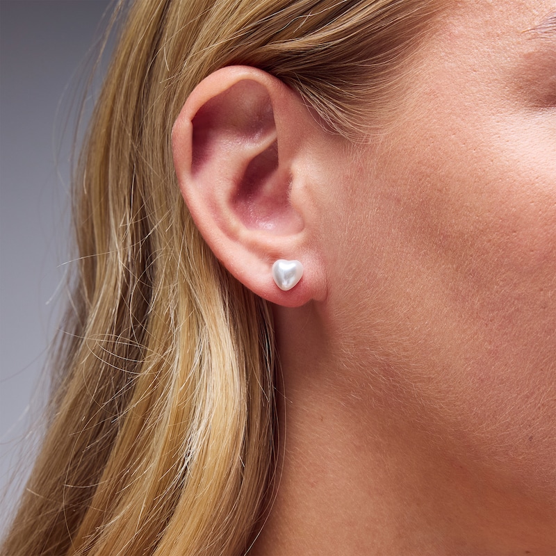 Main Image 2 of Sterling Silver and Simulated Pearl Heart Studs