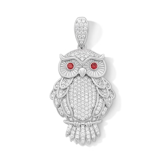Sterling Silver Red CZ Owl Necklace Charm