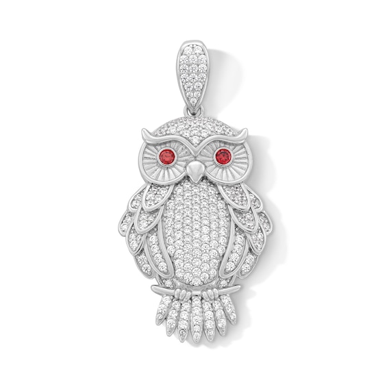 Sterling Silver Red CZ Owl Necklace Charm