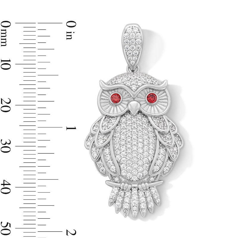 Main Image 2 of Sterling Silver Red CZ Owl Necklace Charm
