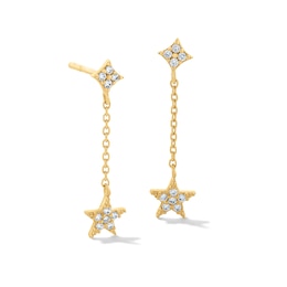 10K Gold CZ Pavé Star Dangle Chain Studs