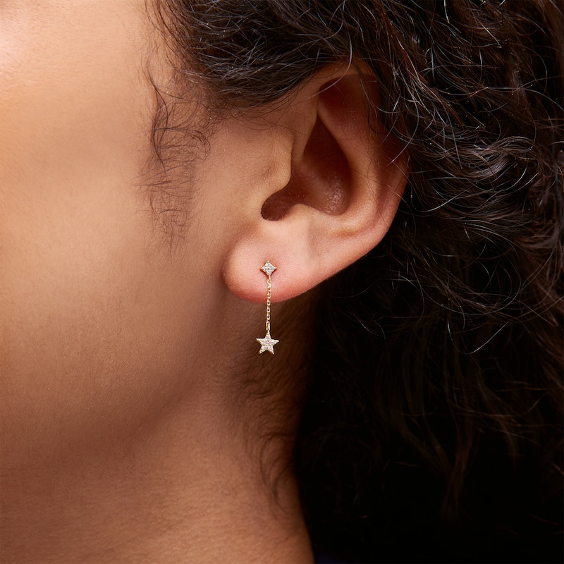 Main Image 2 of 10K Gold CZ Pavé Star Dangle Chain Studs