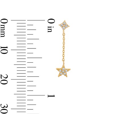 10K Gold CZ Pavé Star Dangle Chain Studs