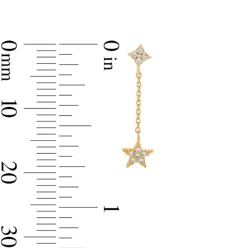 Main Image 3 of 10K Gold CZ Pavé Star Dangle Chain Studs
