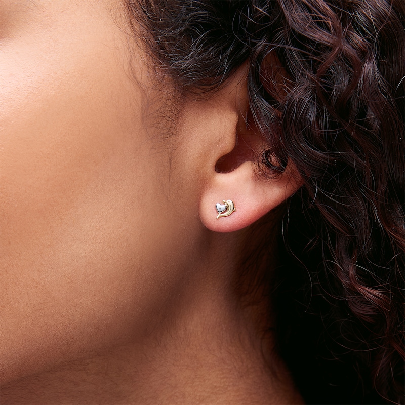 Main Image 2 of 10K Gold Dolphin and Heart Two-Tone Studs