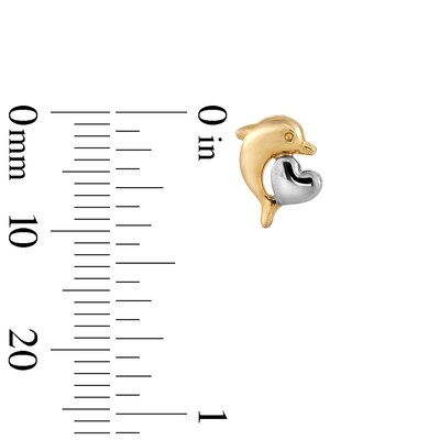 10K Gold Dolphin and Heart Two-Tone Studs
