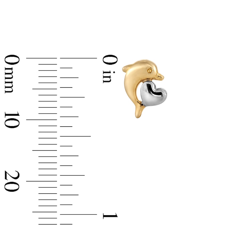 Main Image 3 of 10K Gold Dolphin and Heart Two-Tone Studs