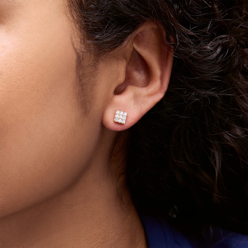 Main Image 2 of 10K Gold CZ Rounded Square Studs