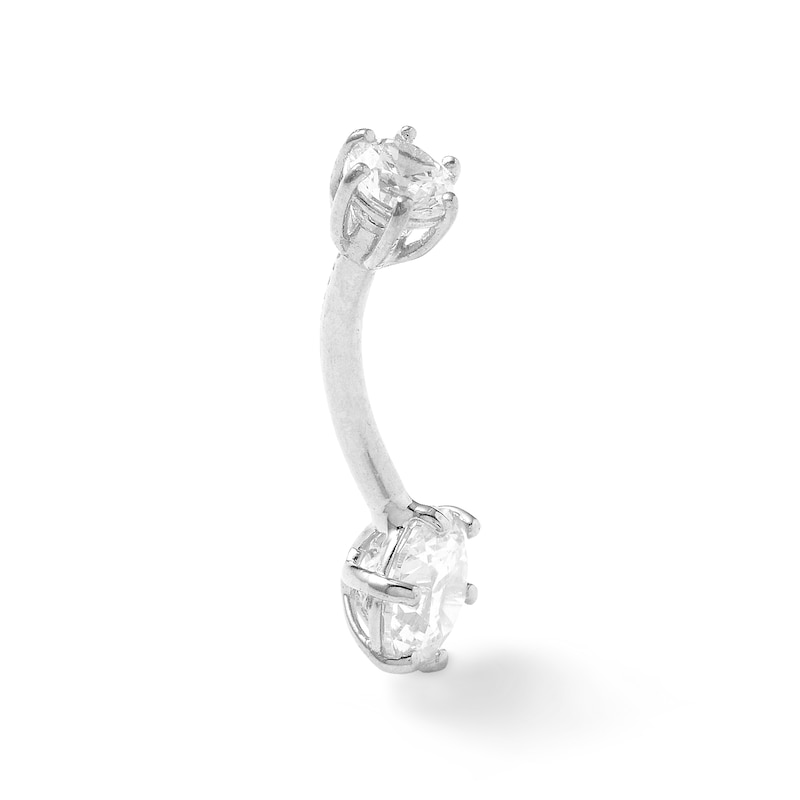 Main Image 2 of 10K Solid White Gold CZ Two-Stone Belly Button Ring - 14G 7/16"