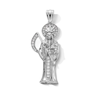 Sterling Silver CZ Santa Muerte Necklace Charm