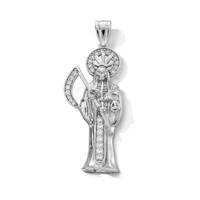Sterling Silver CZ Santa Muerte Necklace Charm