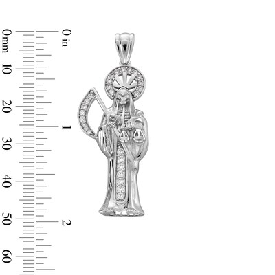 Sterling Silver CZ Santa Muerte Necklace Charm