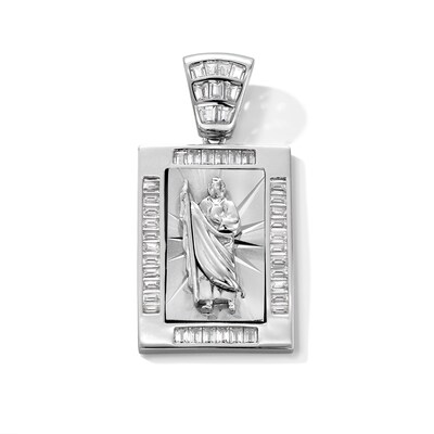 Sterling Silver CZ Saint Jude Rectangular Necklace Charm