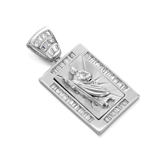 Sterling Silver CZ Saint Jude Rectangular Necklace Charm