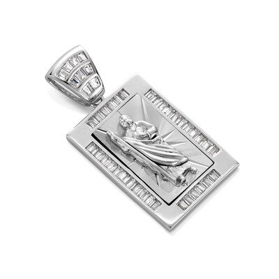 Sterling Silver CZ Saint Jude Rectangular Necklace Charm