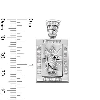 Sterling Silver CZ Saint Jude Rectangular Necklace Charm