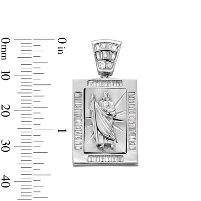 Sterling Silver CZ Saint Jude Rectangular Necklace Charm