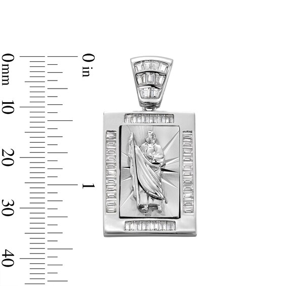 Sterling Silver CZ Saint Jude Rectangular Necklace Charm