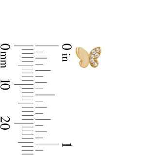 10K Gold CZ Half Pavé Butterfly Studs