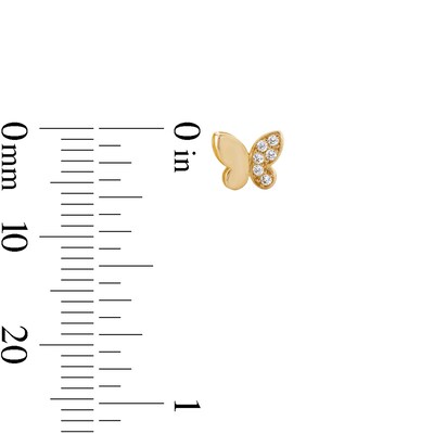 10K Gold CZ Half Pavé Butterfly Studs