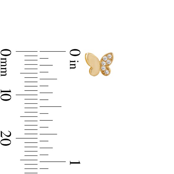 10K Gold CZ Half Pavé Butterfly Studs