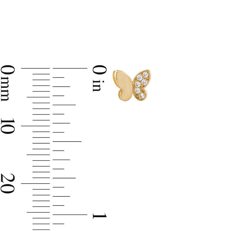 Main Image 3 of 10K Gold CZ Half Pavé Butterfly Studs
