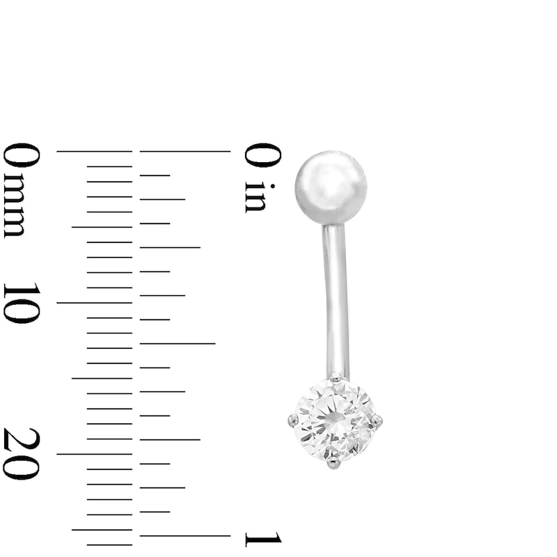 Main Image 3 of 10K Solid White Gold CZ Solitaire Short Curve Belly Button Ring - 14G 3/8"