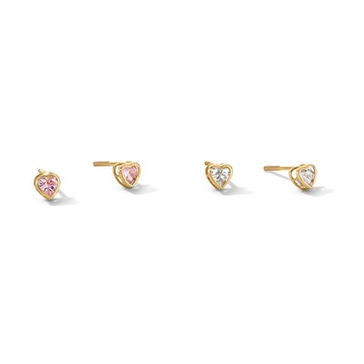 10K Gold CZ Bezel-Set Heart Studs Set
