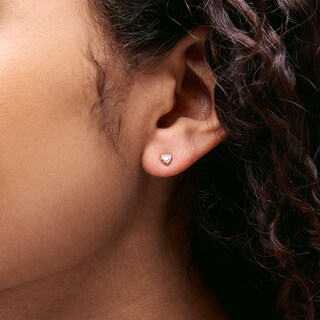 10K Gold CZ Bezel-Set Heart Studs Set